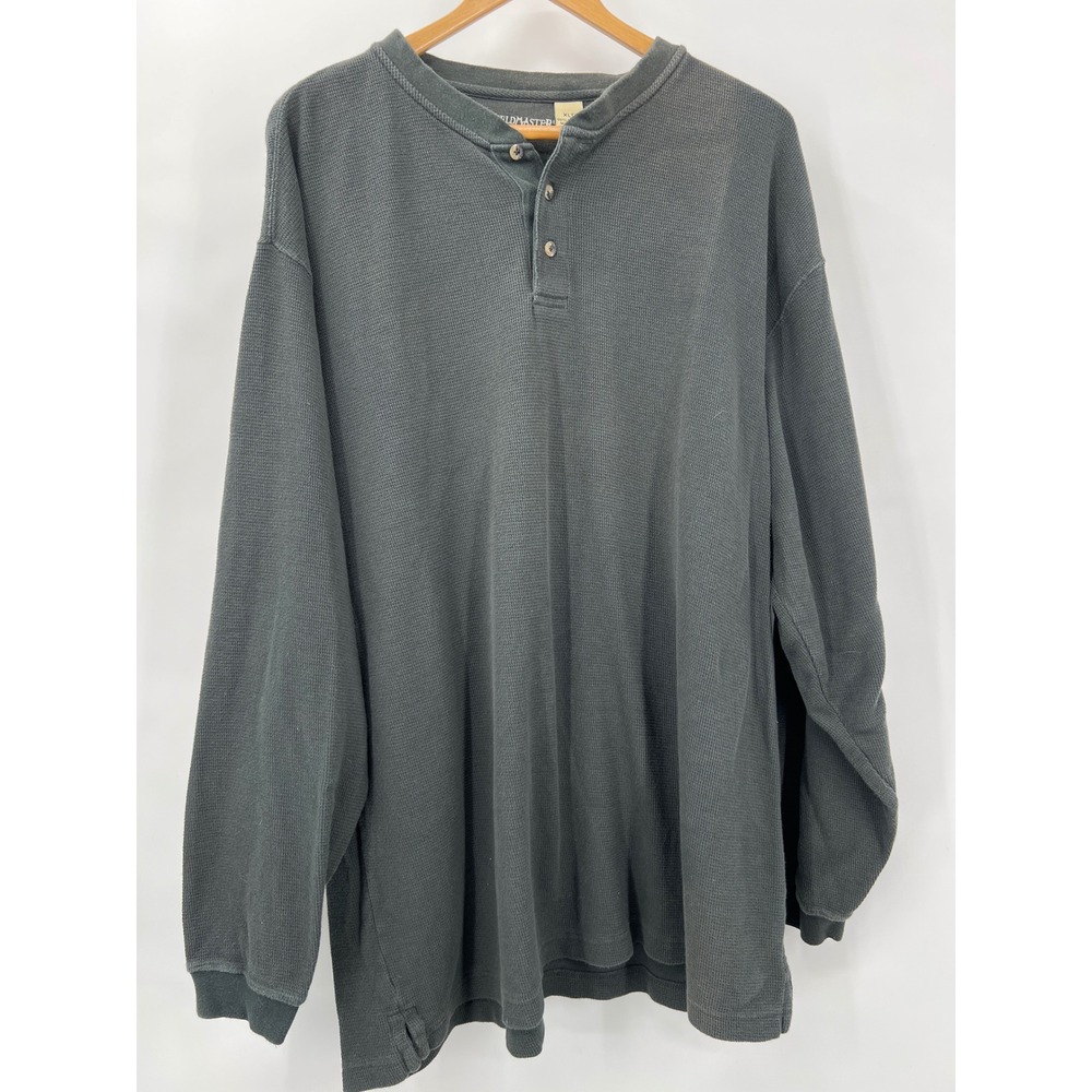 Vintage Henley Y2K Henley Shirt Mens XLT Olive Green Waffle Knit 100% Cotton 90s